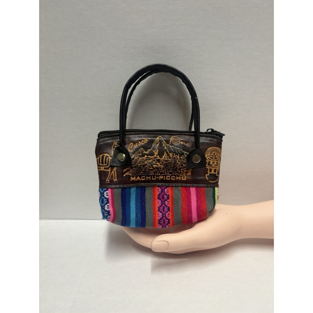 Handmade Peru Machu Picchu Leather Coin Purse Mini Bag